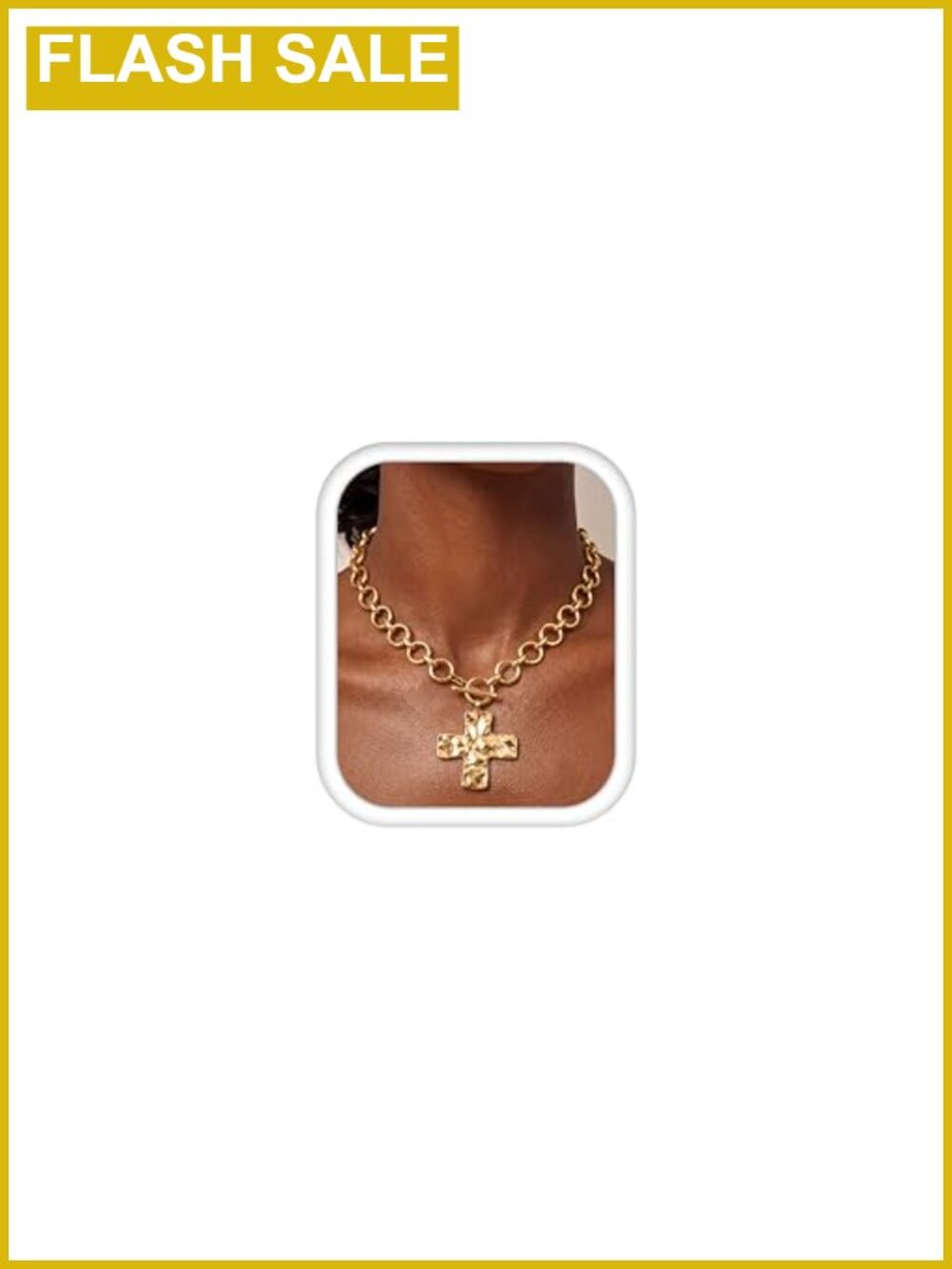 Chunky Cross Pendant Necklace Paperclip Chain Toggle Clasp